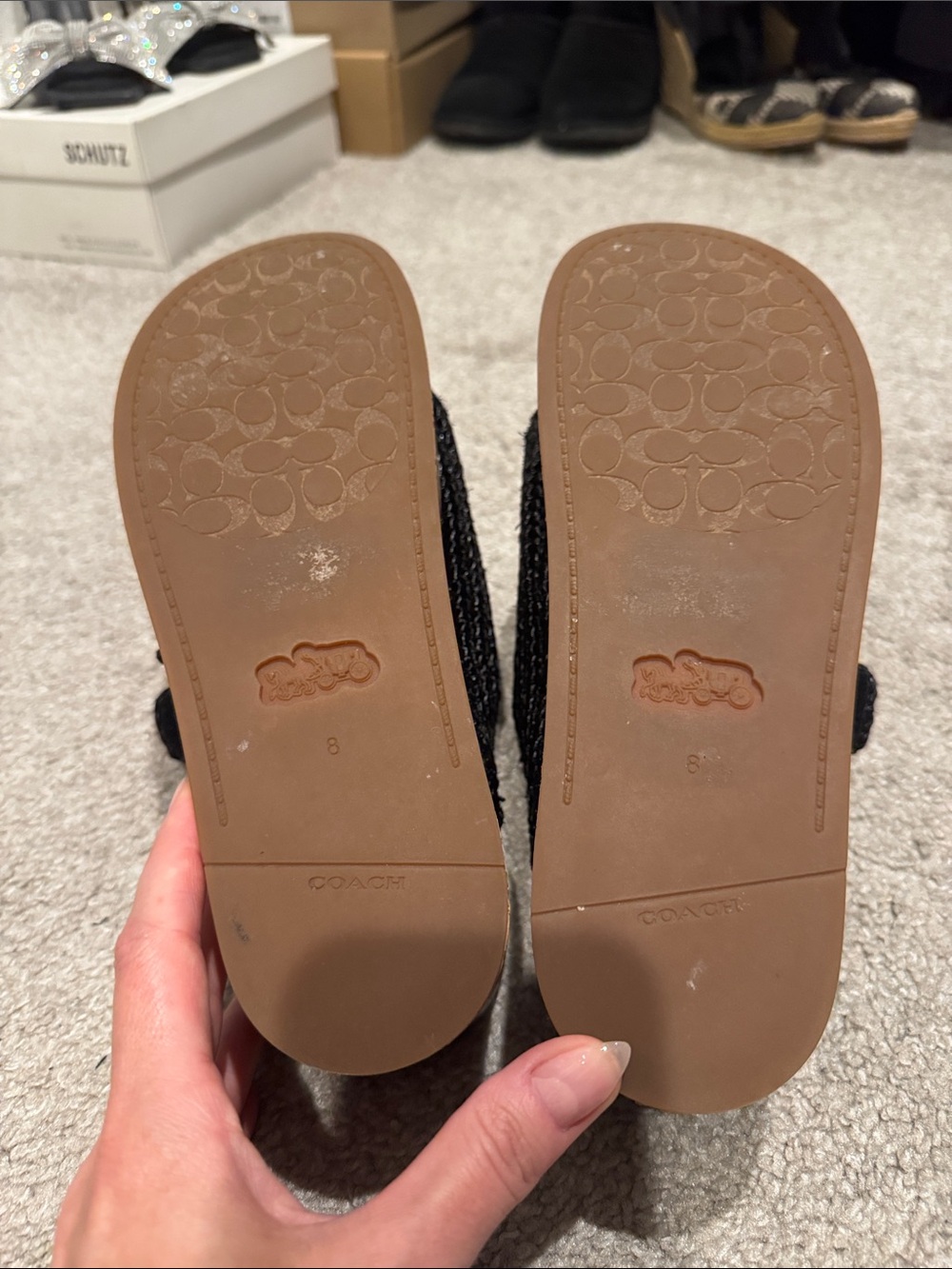 Coach Black Raffia Cork Platform Slide Sandals - Picture 6 of 8